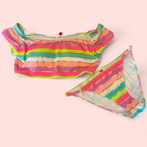 Victoria's Secret Swimsuit Rainbow Ruffled Halter Bandeau Bikini Medium/small - Picture 1 of 9